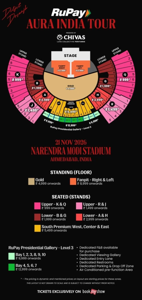 Seating plan for Diljit Dosanjh Ahmedabad show